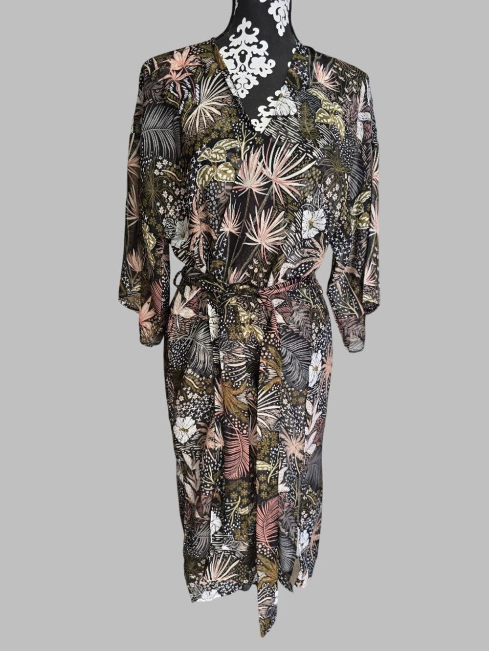 Sonoma Womens Kimono Robe OS Pink Green Floral Print Boho